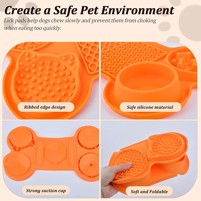 Silicone Slow Feeder Bowl, Lick Mat with Suction Cups for All Breed Dogs, Snuffle Feeding Mat for Bored Puppy Anxiety Relief, Licking Mat for Dry and Wet Food, Grey