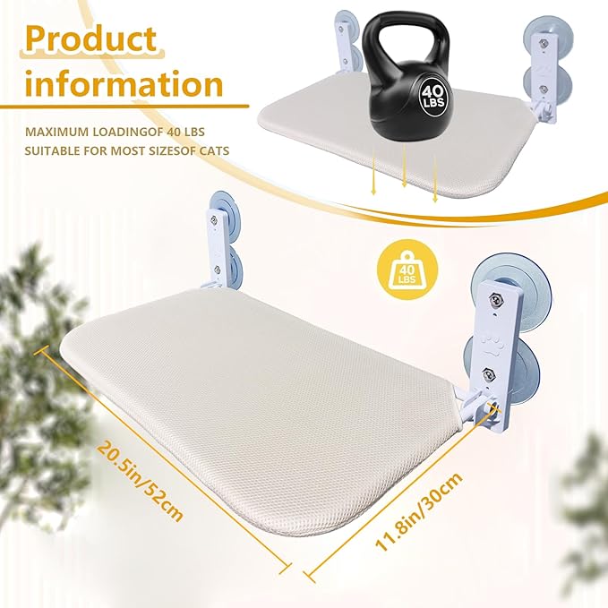 Cat Window Perch Seat Hammock, Foldable Hammock with 4 Strong Suction Cups, Easy to Assemble and Cat Wand,Cream