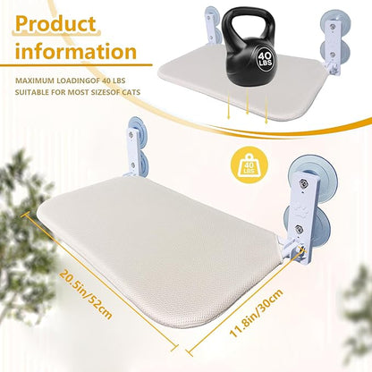 Cat Window Perch Seat Hammock, Foldable Hammock with 4 Strong Suction Cups, Easy to Assemble and Cat Wand,Cream
