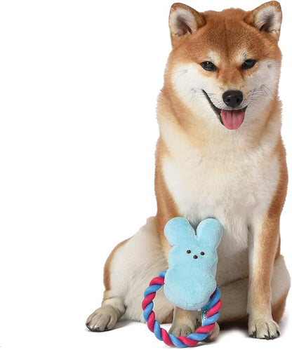 Peeps for Pets Bunny 6 Inch Blue Plush Rope Pull Toy for Dogs | Blue Dog Toy from Peeps, Plush Fabric Dog Toys | Small Squeaker Dog Toy with Rope (FF16024)