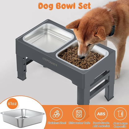 URPOWER Elevated Dog Bowls 4 Height Adjustable Raised Stand with 2 Large Stainless Steel Dog Food and Water Bowl for Small, Medium & Large Dogs