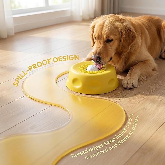 Silicone Lick Bowl for Dogs with Suction Cup, Anti-Slip Slow Feeder, Upgraded Chew-Resistant Ball & Anti-Disassembly Design, 250ml Capacity, Dishwasher Safe, for Small Medium Large Pets(Yellow)