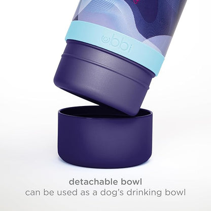 Ubbi Pet x Karim Rashid Pup & Me Insulated Dog Water Bottle with Detachable Bowl, 32 oz Stainless Steel Portable Travel Bottle for Dogs and Owners, Purple