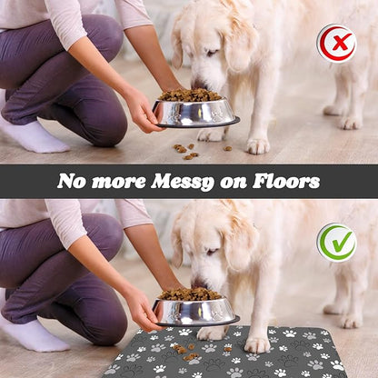 Dog Food Mat, Absorbent Water Bowl Mats Cat Pet Feeding Placemats Dark Gray 12 * 20 inch