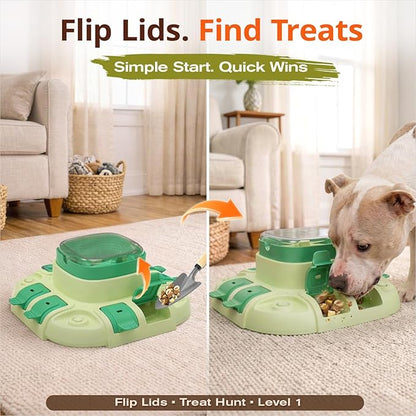 KADTC 2 Levels of Challenge Dog Puzzle Feeder Toy U.S. Brand & Design Push-to-Release Treat Dispenser for Small Medium Large Dogs All Breeds Puppy Mental Stimulation Enrichment Feeding Food Slow Toys