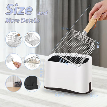 Cat Litter Scooper with Holder, Metal Cat Litter Scoop, Stainless Steel Sifting Shovel, Poop Sifter&Speed Sifter, Heavy Duty Wood Grip Kitty Litter Scooper for Easy Cleaning, Cats Accessories