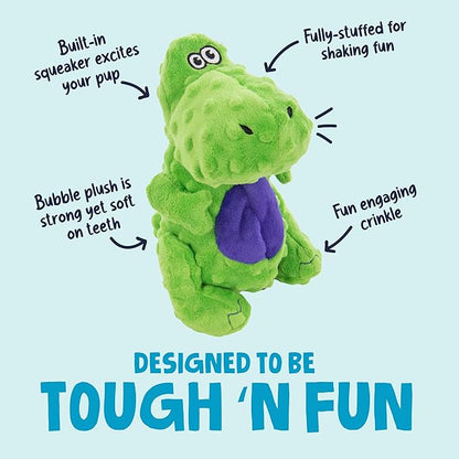 goDog Dinos T-Rex Squeaky Plush Dog Toy with Chew Guard Technology, Durable Fabric & Squeaker for Active Play, Green, Large