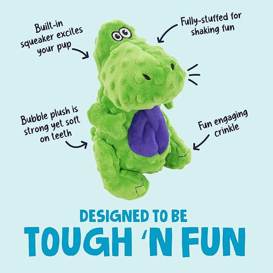 goDog Dinos T-Rex Squeaky Plush Dog Toy with Chew Guard Technology, Durable Fabric & Squeaker for Active Play, Green, Large