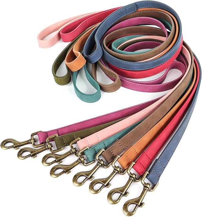 Didog PU Leather Dog Leash, Colorful Dog Leash 4ft, Strong and Durable Faux Leather Lead, Walking and Training Lead for Small Medium Dogs,Pink