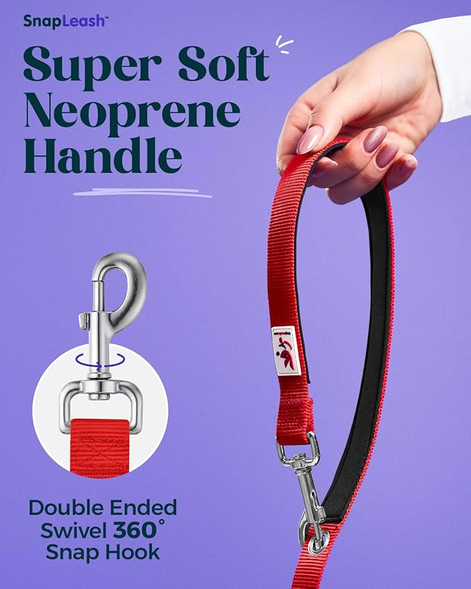 Hands-Free Dog Leash Training Running Snapleash, Waist & Shoulder Lead for Walking, Traffic Lead, Dual Pet Leash Adjustable for Large, Medium and Small Dog Breeds (RED, Small (5/8in x 7.5ft))