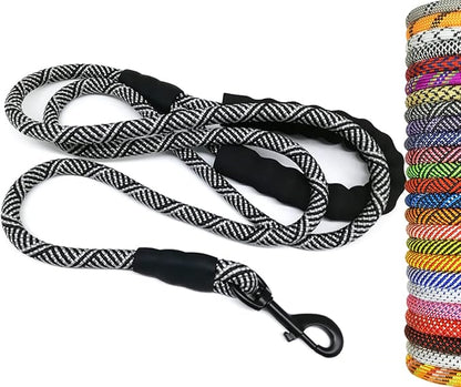 MayPaw Heavy Duty Rope Dog Leash, 3/4/5/6/7/8/10/12/15/20FT Nylon Pet Leash, Soft Padded Handle Thick Lead Leashes for Large Medium Dogs (Black, 1/2" * 12')