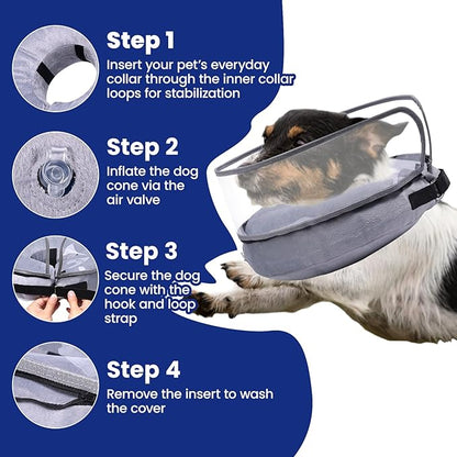 BARKLESS Dog Cone, Inflatable Dog Cone After Surgery for Large Breeds, Soft Surgery Collar with Enhanced Anti-Licking Guard Shield for Pets, Patented Protective Donut Collar