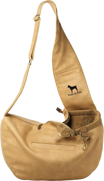 Noah & Paw Dog Sling Carrier for Small Dogs 5-18lb, Dog Sling for Small Dogs and Cats, Dog Carrier with Adjustable Padded Strap, Vegan Leather Lined with Fur, 3X Safety Features, Machine Washable