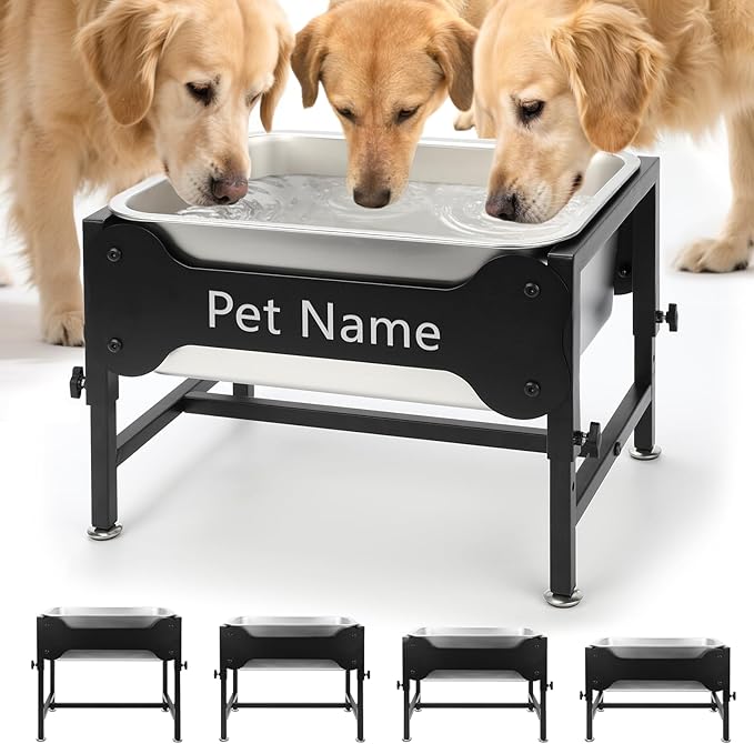 BWOGUE 4 Gal Elevated Large Dog Water Bowl, Raised Stainless Steel Bowl Stand Large Breed, 4 Height Adjustable (9", 11", 13", 15") Non-slip Dog Feeding Station for Joint Pressure Relief Indoor Outdoor