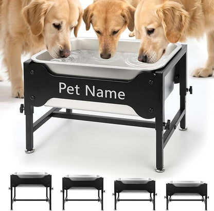 BWOGUE 4 Gal Elevated Large Dog Water Bowl, Raised Stainless Steel Bowl Stand Large Breed, 4 Height Adjustable (9", 11", 13", 15") Non-slip Dog Feeding Station for Joint Pressure Relief Indoor Outdoor