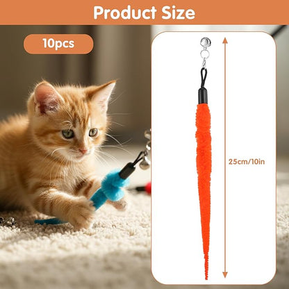 10 PCS Cat Toy Worm Refills, Soft Cat Worm Toys Interactive Cat Wand Replacement Feather Worm Teaser Refills Cats Kittens Toys for Indoor and Ourdoor Cats