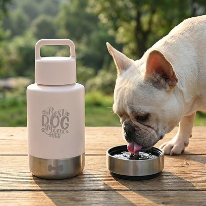32oz Insulated Dog Water Bottle Dispenser, 3-in-1 Stainless Steel Travel Cup with 2 Detachable Food and Water Bowls, Leak Proof Large Pet Gear, Dog Mom Gift for Dog Lovers