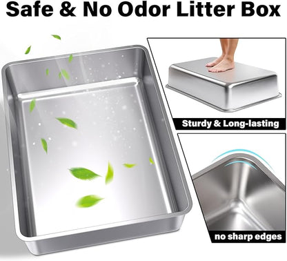 Stainless Steel Litter Box, 28" X 20" X 6" Steel Litter Box XXXL No Smell, Extra Large Metal Litterbox for Big Cat, Multiple Cats, Non Stick, Easy Cleaning