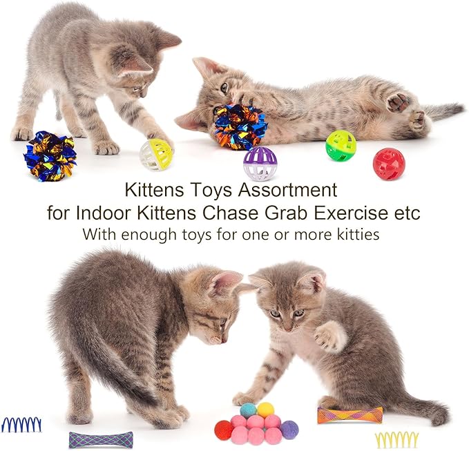 Retro Shaw 33Pcs Cat Toys, Large Cat Tunnels with Toys, Interactive Kitten Toys for Indoor Cats Kitty, Collapsible Cat Tube Tent Feather Wand Teaser Bell Fuzzy Ball Crinkly Springs Mouse