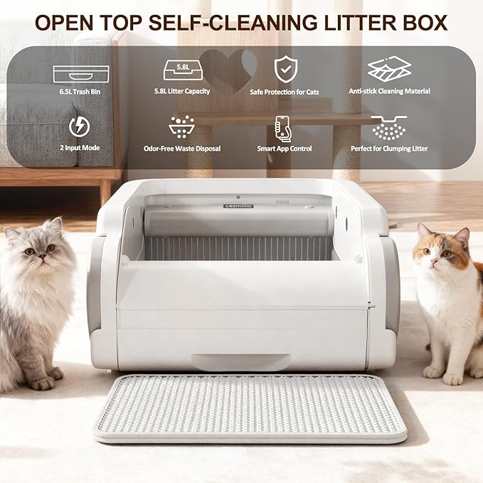 Automatic Litter Box Open Top Self Cleaning Cat Litter Box for Multiple Cats Electric Litter Box with Smart APP Control