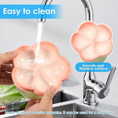 Ceramic Raised Slow Feeder Dog Bowl for Dry Wet Food, Smooth Surface Elevated Cat Food Bowl, Flower Shape Pet Food Bowls for Small Cat Dog, 150ml/5oz (Style 2)
