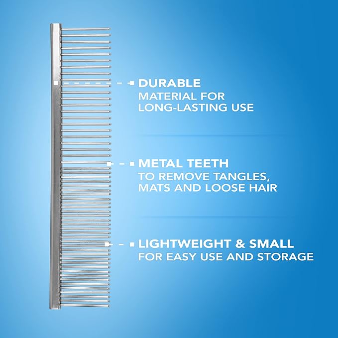 Wahl Metal Pet Comb, Stainless Steel Dog and Cat Comb, Rust Resistant Comb, Grooming Tools for Dogs, Fur Detangling Tool for Pets, Metal Combs for Thick Coats