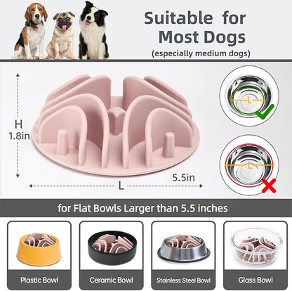 2 Pcs Slow Feeder Insert for Dog Bowl, Anti-Choking Silicone with Strong Suction Cups, Fits Most Dog Bowls, Ideal for Medium, Large Breeds (Green+Pink)