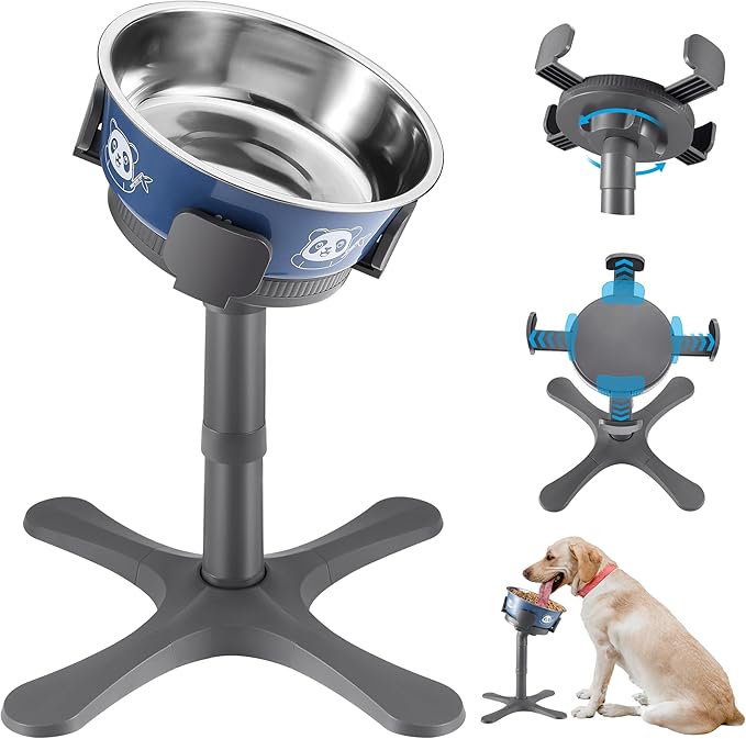 Dog Bowls,Elevated Adjustable Dog Bowl Stand with 3 Heights & Tilted Feeding Design, Raised Stand Compatible with Medium & Large Breeds(with Bowl) Grey