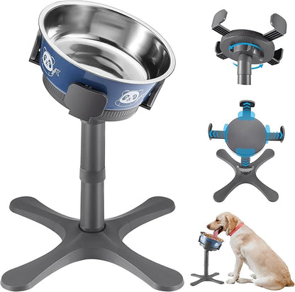 Dog Bowls,Elevated Adjustable Dog Bowl Stand with 3 Heights & Tilted Feeding Design, Raised Stand Compatible with Medium & Large Breeds(with Bowl) Grey