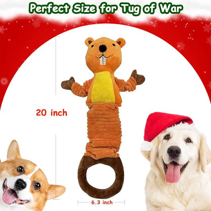 LWBMG Squeaky Dog Toys Plush Dog Toy with Crinkle Paper Tug of War Pull Interactive Dog Toys for Aggressive Chewers Cute Stuffed Animal Groundhog Dog Toy for Puppies Small Medium and Large Dogs