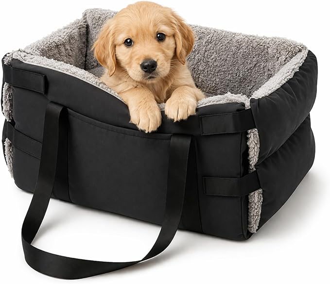 Center Console Dog Seat for Small Dogs & Cats | Pet Car Seat with Safety Strap & Cushion | Portable Middle Console Dog Bed | Secure Travel Booster Seat by Carver Park