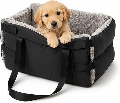 Center Console Dog Seat for Small Dogs & Cats | Pet Car Seat with Safety Strap & Cushion | Portable Middle Console Dog Bed | Secure Travel Booster Seat by Carver Park