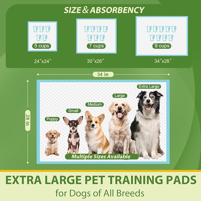 Extra Large Dog Pads 28"x34", 30 Count Thicker Puppy Pads XL, Super Absorbent Pee Pads for Dogs, Disposable Incontience Underpads for Doggies, Cats, Rabbits, Pups, Leak-Proof Pet Potty Mats