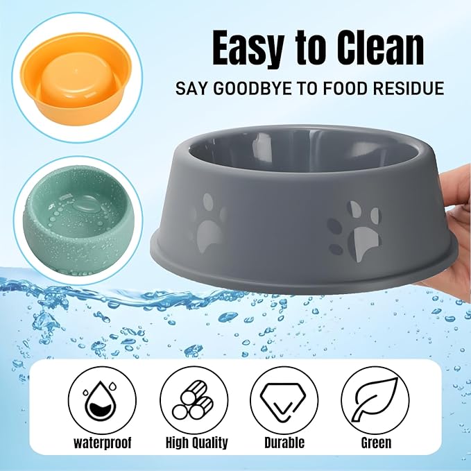 24 Pack Plastic Dog Bowl, 10 Oz Reusable Pet Food and Water Bowl with Cute Dog Paw Print, Stackable Puppy Cat Feeding Bowls Food Dishes for Dog Cat Party Supplies, 4 Color