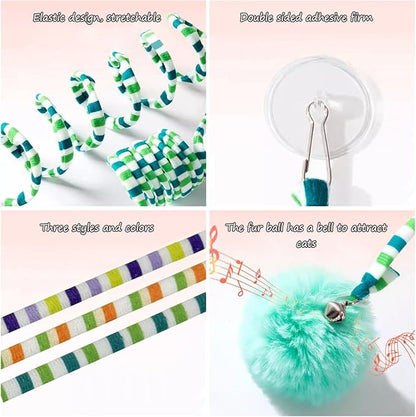 La La Pet®Retractable Cat Teaser Toy Cat Toys for Indoor Self Play 3 Pack Interactive Cat Feather Toy Hanging Spring Cat Toys Cat Teaser Suction Cup with Bell and Plush Ball Kitten Exercise Toys