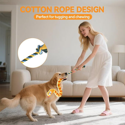 AUSCAT Plush Dog Rope Toy, Durable Squeaky Dog Toys for Puppy Small Medium Dogs (Not for Aggressive Chewers), Snake