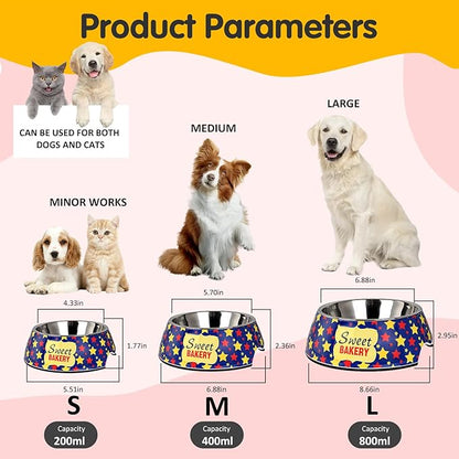 Pet 2 in 1 Food Water Bowls - Non Slip Skid Proof Heavy Duty for Dogs Cats Puppies - Cartoon Stars