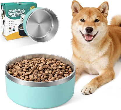 IKITCHEN Dog Bowl for Food and Water, 64 Oz Stainless Steel Pet Feeding Bowl, Durable Non-Skid Double Wall Insulated Heavy Duty with Rubber Bottom for Medium Large Dogs (64 Ounces/8 Cup, MintGreen)