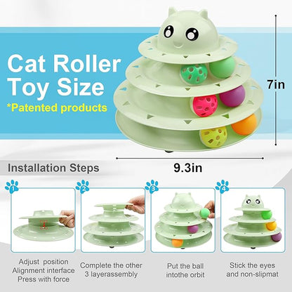 UPSKY 24 PCS Cat Toys, 3-Level Turntable Kitten Toys Set, Interactive Cat Roller Toys for Indoor Cats, Catnip Toys, Cat Teaser Toys, Mice Toys, Spring Toys, Various Ball Toys for Kitty