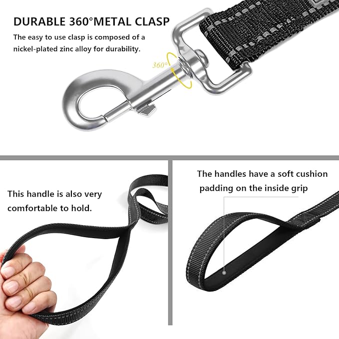 Dog Leash 6 FT Padded Handle Nylon Reflective Dogs Leashes for Large Dogs Black