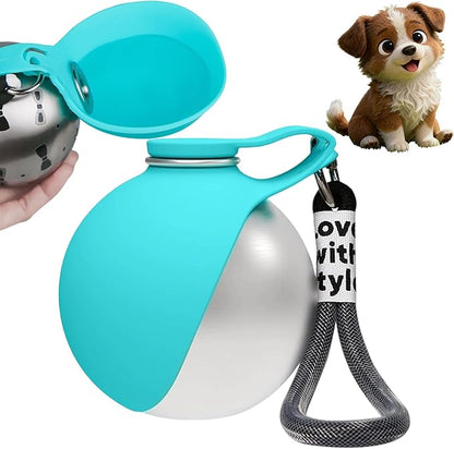 Portable Dog Water Bottle for Walking & Travel - 2-in-1 Stainless Steel Dog Travel Water Bottle with Foldable Silicone Bowl - Leak-Proof, Lightweight Water Bottle for Dogs, Puppies & Pets (D)
