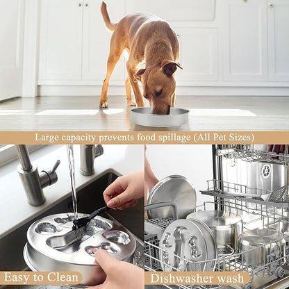ZUFECY Slow Feeder Dog Bowls, Stainless Steel Slow Feed Bowl for Dogs and Cats, Dual Function Slow Food & Snack Bowls, Equipped with Brush and Scraper