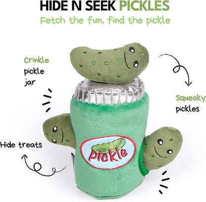 CHEWFFON Interactive Dog Toys Hide and Seek Snuffle Toys Puppy Enrichment Toy Crinkle Squeaky Dog Toy for Boredom and Stimulating Plush Pet Puzzle Dolls for Small Medium Dogs (Pickle)