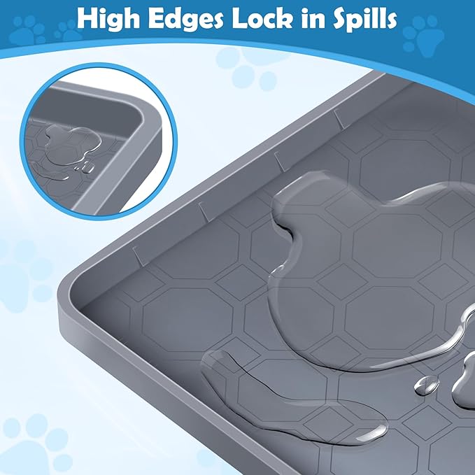 Dog Pee Pad Holder, Dog Potty Tray Silicone Puppy Pad Holder Tray Fits for 37.4" x 25.4" Training Pads, Puppy Potty Tray with 4 Clamps No Spill Raised Lip High Edge for Floor Protection (Grey)