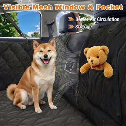 Back Seat Extender for Dogs, Hard Bottom Dog Car Seat Cover, Waterproof Car Hammock for Dogs, Back Seat Cover for Dogs, Car, SUV, Small Truck (Black, Large)