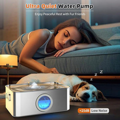 Dog Water Fountain Stainless Steel 12L/410oz/3.2Gal, DYSJ01 Ultra Quiet Pet Water Fountain for Large Dogs Cats & Multi-Pet Home with Water Level Window & LED Indicator