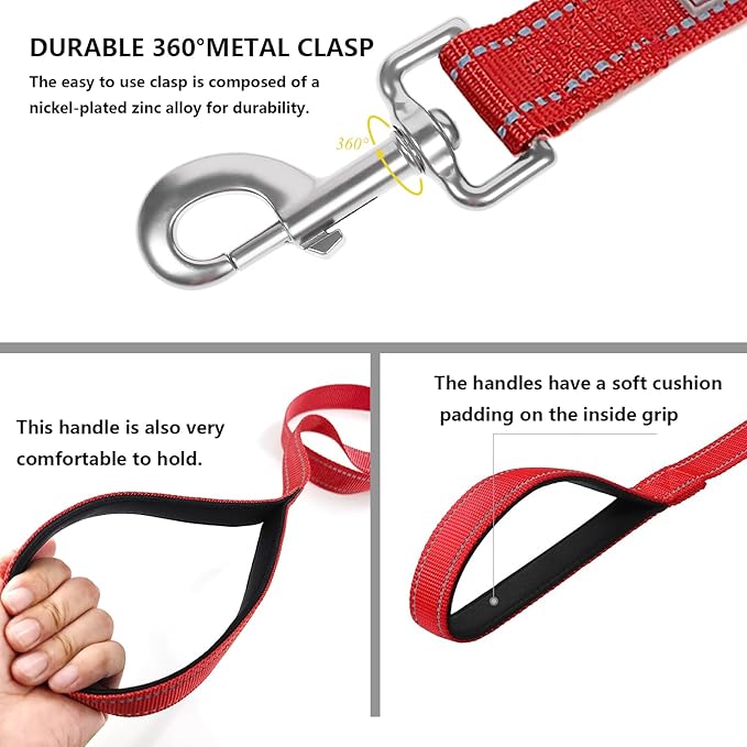 Dog Leash 6 FT Padded Handle Nylon Reflective Dogs Leashes for Large Dogs Red