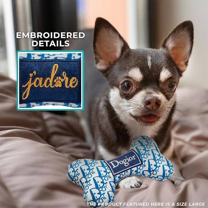 Haute Diggity Dog Dogior Bone, Plush Designer Dog Toys with Interactive Squeaker, Stimulating Pet Enrichment, Machine-Washable & Safe Materials for All Breeds, Size Small