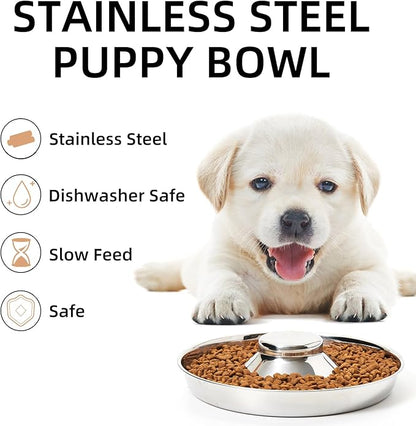 Stainless Steel Puppy Bowls, Set of 2 Puppy Feeder, Dog Food and Water Bowl, Food Feeding Weaning for Small Medium Large Dogs, Pets, S