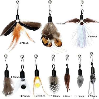 10 Pieces Cat Feather Toys Replacement Insect Cat Toy with Bell Wand Refills Cats Toy Replacement Natural Bird Feathers for Cats Toys